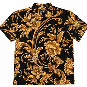 Tachuntfish Baroque Mojito Mens XXL Black Gold Floral Button Down Shirt NEW